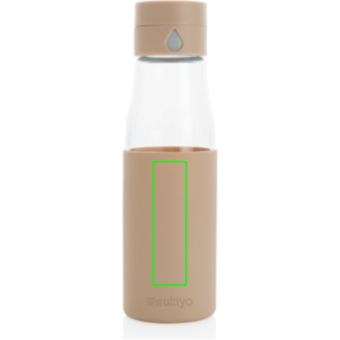 Ukiyo Trink-Tracking-Flasche aus Glas mit Hülle braun bedrucken, Art.-Nr. P436.729