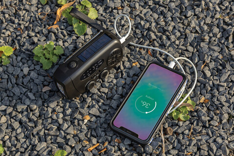 RescueWave Notfallradio aus RCS recyceltem Kunststoff schwarz bedrucken, Art.-Nr. P326.4301 RescueWave Notfallradio aus RCS recyceltem Kunststoff schwarz bedrucken, Art.-Nr. P326.4301