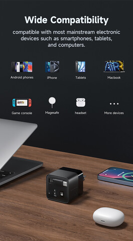 Urban Vitamin Mendocino 65W GaN-Charger mit einziehb. Kabel schwarz bedrucken, Art.-Nr. P301.2701