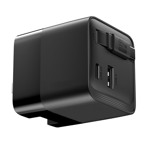 Urban Vitamin Mendocino 65W GaN-Charger mit einziehb. Kabel schwarz bedrucken, Art.-Nr. P301.2701