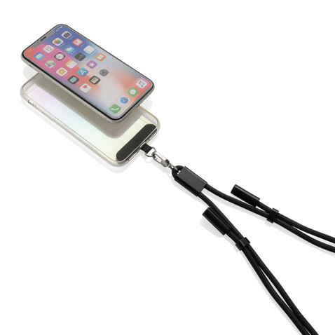 LoopAmp verstellbares 160cm 60W Telefonkabel aus RCS rPET schwarz bedrucken, Art.-Nr. P302.5301