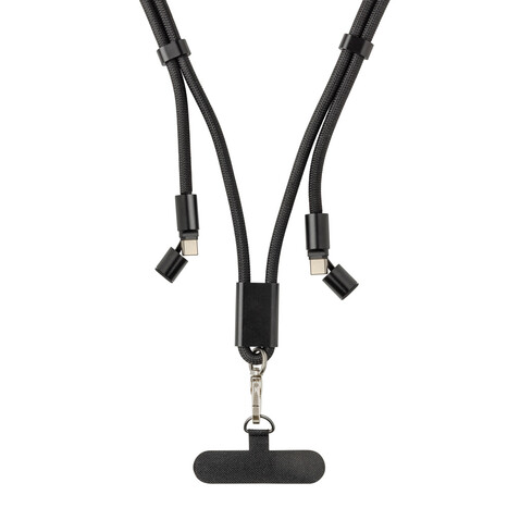 LoopAmp verstellbares 160cm 60W Telefonkabel aus RCS rPET schwarz bedrucken, Art.-Nr. P302.5301