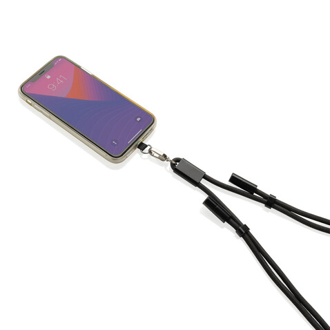 LoopAmp verstellbares 160cm 60W Telefonkabel aus RCS rPET schwarz bedrucken, Art.-Nr. P302.5301