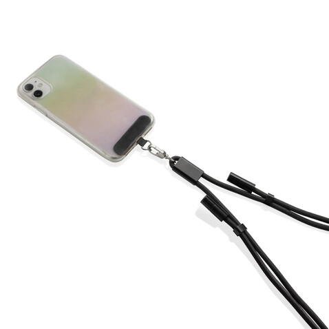 LoopAmp verstellbares 160cm 60W Telefonkabel aus RCS rPET schwarz bedrucken, Art.-Nr. P302.5301