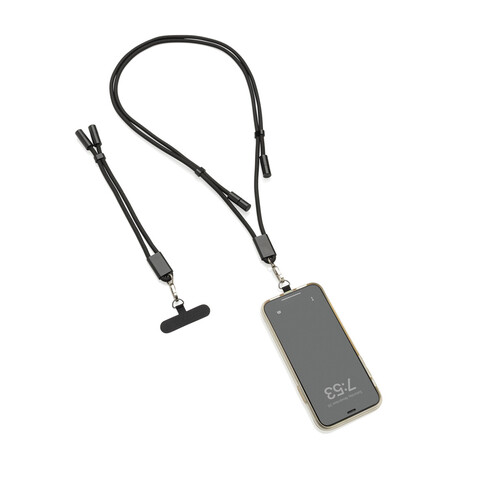 LoopAmp verstellbares 160cm 60W Telefonkabel aus RCS rPET schwarz bedrucken, Art.-Nr. P302.5301