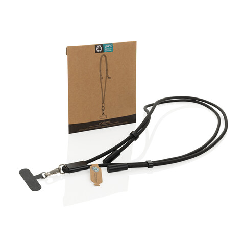LoopAmp verstellbares 160cm 60W Telefonkabel aus RCS rPET schwarz bedrucken, Art.-Nr. P302.5301
