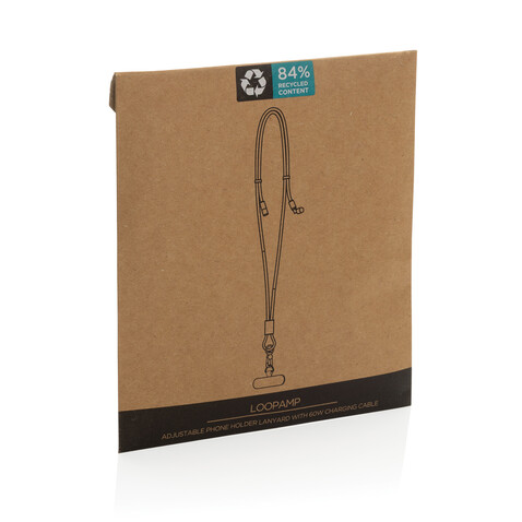 LoopAmp verstellbares 160cm 60W Telefonkabel aus RCS rPET schwarz bedrucken, Art.-Nr. P302.5301