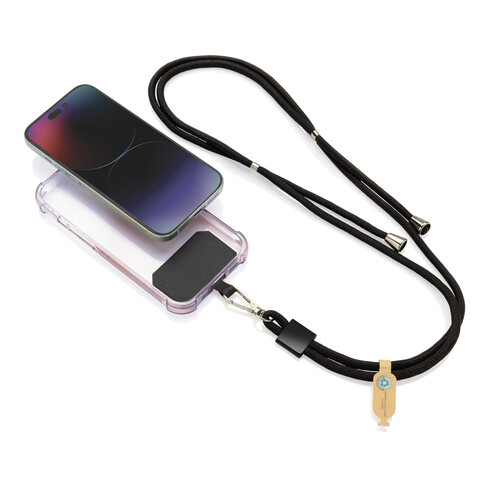 CarryLoop verstellbares Handyband aus RCS rec. PET schwarz bedrucken, Art.-Nr. P302.8101