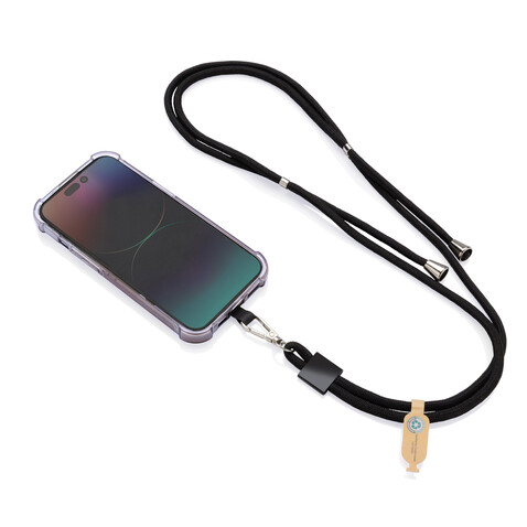 CarryLoop verstellbares Handyband aus RCS rec. PET schwarz bedrucken, Art.-Nr. P302.8101