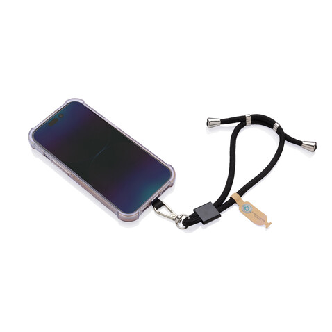 CarryLoop verstellbares Handy-Armband aus RCS rec. PET schwarz bedrucken, Art.-Nr. P302.8401