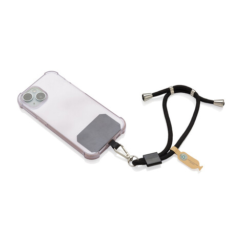 CarryLoop verstellbares Handy-Armband aus RCS rec. PET schwarz bedrucken, Art.-Nr. P302.8401