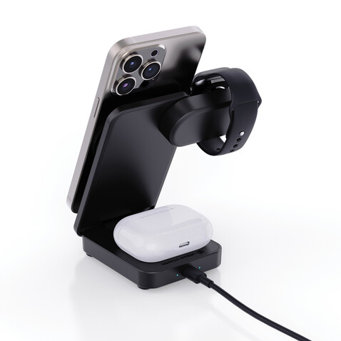 Urban Vitamin Arcadia 15W 3in1 Magnet-Charger aus RCS rABS schwarz bedrucken, Art.-Nr. P309.5101