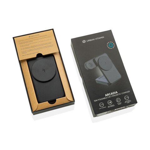 Urban Vitamin Arcadia 15W 3in1 Magnet-Charger aus RCS rABS schwarz bedrucken, Art.-Nr. P309.5101