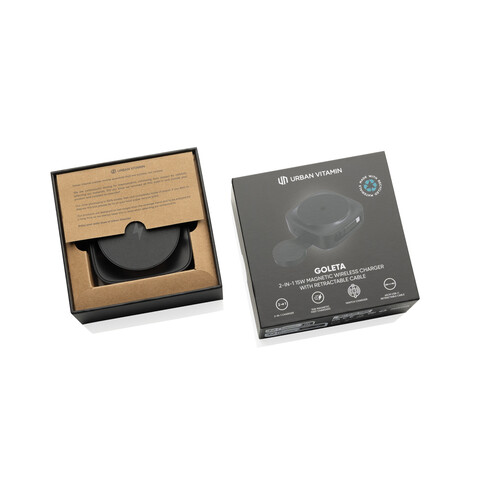 Urban Vitamin Goleta 2-in-1 15W Magnetic Wireless Charger schwarz bedrucken, Art.-Nr. P309.5301