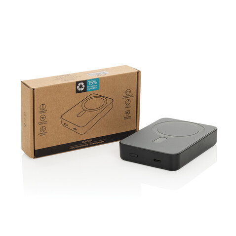 Amporia 10.000mAh magnetische Powerbak aus RCS rec. ABS schwarz bedrucken, Art.-Nr. P322.8901 Amporia 10.000mAh magnetische Powerbak aus RCS rec. ABS schwarz bedrucken, Art.-Nr. P322.8901