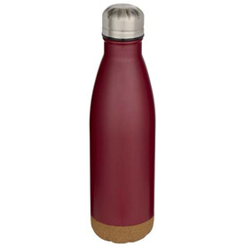 Cove 500 ml doppelwandige, vakuumisolierte Trinkflasche aus Edelstahl mit Korkdetails, rot bedrucken, Art.-Nr. 10089221