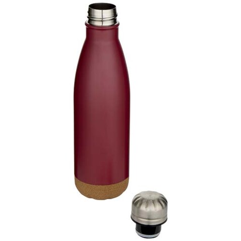 Cove 500 ml doppelwandige, vakuumisolierte Trinkflasche aus Edelstahl mit Korkdetails, rot bedrucken, Art.-Nr. 10089221
