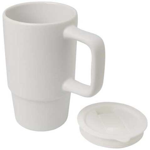 Carter 450 ml Keramiktasse mit Kunststoffdeckel, weiss bedrucken, Art.-Nr. 10089601 Carter 450 ml Keramiktasse mit Kunststoffdeckel, weiss bedrucken, Art.-Nr. 10089601