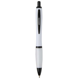 Nash Kugelschreiber aus recyceltem Kunststoff mit schwarzen Zierelementen (schwarze Mine), weiss bedrucken, Art.-Nr. 10629601