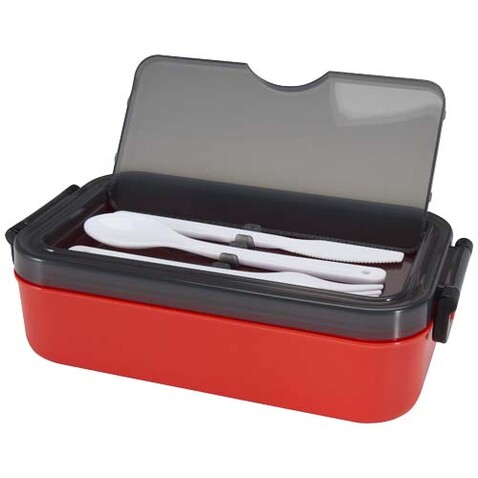 Snappy Lunchbox und Besteckset, rot bedrucken, Art.-Nr. 11342021 Snappy Lunchbox und Besteckset, rot bedrucken, Art.-Nr. 11342021