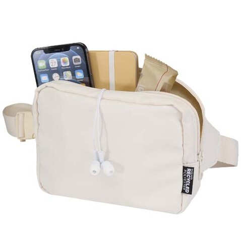 Trip Aware™ Recycelte Reisetasche mit Schultergurt 1 L, offwhite bedrucken, Art.-Nr. 12076402