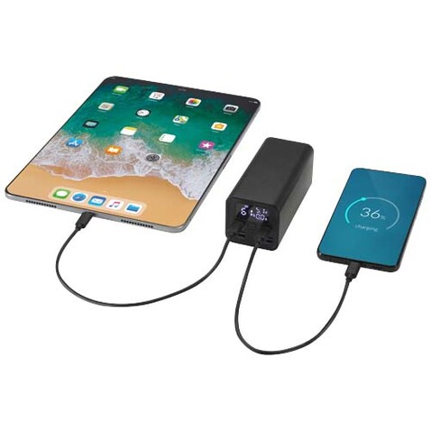 Acamar 70 W 20.000 mAh Laptop Powerbank aus recyceltem Aluminium, schwarz bedrucken, Art.-Nr. 12444090