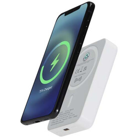Acrab 15 W 10.000 mAh magnetische kabellose Powerbank mit 20 W PD aus recyceltem Kunststoff, weiss bedrucken, Art.-Nr. 12444201