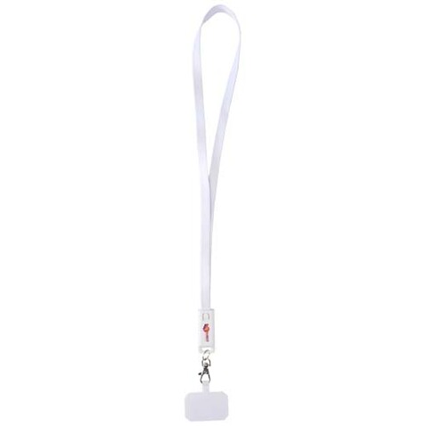 Franz 5 in 1 Lanyard Kabel aus recyceltem Kunststoff für Smartphones mit integrierter Datensynchronisierung und 65 W Schnellladefunktion, weiss bedrucken, Art.-Nr. 12444701