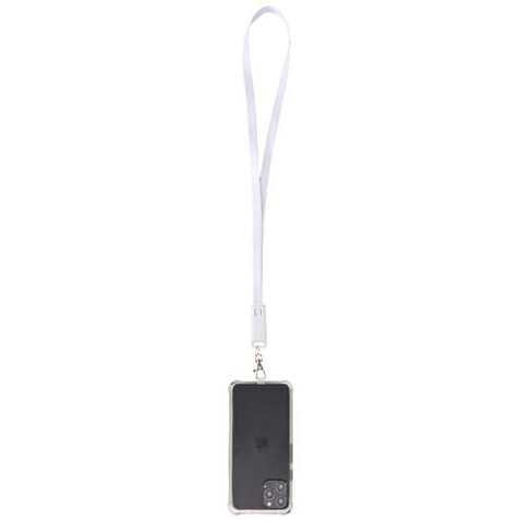 Franz 5 in 1 Lanyard Kabel aus recyceltem Kunststoff für Smartphones mit integrierter Datensynchronisierung und 65 W Schnellladefunktion, weiss bedrucken, Art.-Nr. 12444701