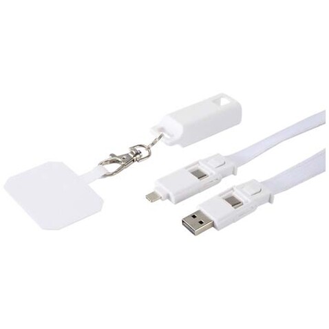 Franz 5 in 1 Lanyard Kabel aus recyceltem Kunststoff für Smartphones mit integrierter Datensynchronisierung und 65 W Schnellladefunktion, weiss bedrucken, Art.-Nr. 12444701