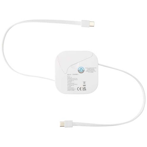 Gloas Aufrollbares 5 in 1 Kabel aus Recyclingmaterial mit Datensynchronisierung und 100 W Schnellladefunktion sowie Smartphone Toolkit, weiss bedrucken, Art.-Nr. 12444801