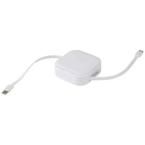 Gloas Aufrollbares 5 in 1 Kabel aus Recyclingmaterial mit Datensynchronisierung und 100 W Schnellladefunktion sowie Smartphone Toolkit, weiss bedrucken, Art.-Nr. 12444801