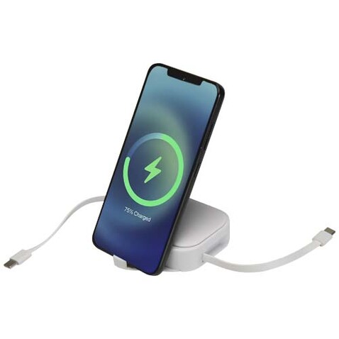 Gloas Aufrollbares 5 in 1 Kabel aus Recyclingmaterial mit Datensynchronisierung und 100 W Schnellladefunktion sowie Smartphone Toolkit, weiss bedrucken, Art.-Nr. 12444801