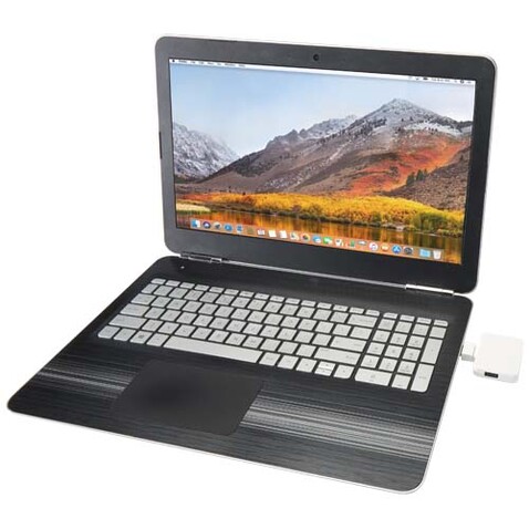 Gaia 4 Port USB Hub mit USB-A- und Typ-C-Ausgang und zwei Eingängen aus recyceltem Kunststoff, weiss bedrucken, Art.-Nr. 12444901