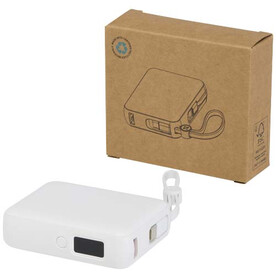 Acrux 35 W 10.000 mAh Tablet Powerbank mit integriertem Typ-C-Kabel aus recyceltem Kunststoff, weiss bedrucken, Art.-Nr. 12445001