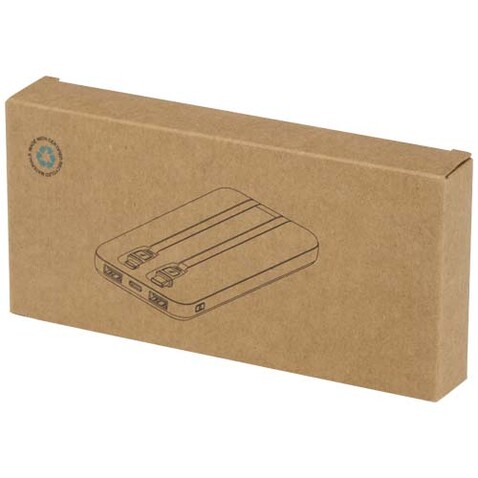 Adhil 10 W 10.000 mAh Powerbank aus recyceltem Kunststoff mit 2 integrierten Kabeln, weiss bedrucken, Art.-Nr. 12445901
