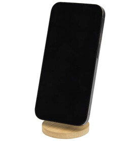 Alcor Klappbare magnetische Smartphonehalterung aus recyceltem Kunststoff mit Bambusdetails, weiss bedrucken, Art.-Nr. 12446301