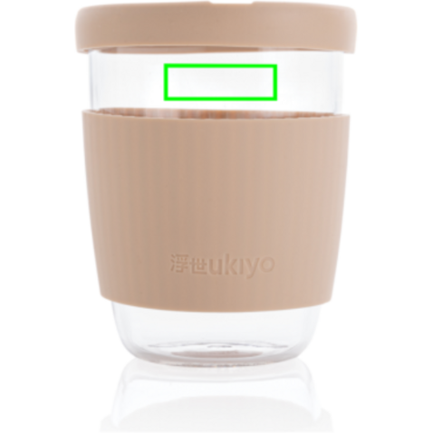 Ukiyo Borosilikatglas mit Silikondeckel &amp; Sleeve braun bedrucken, Art.-Nr. P432.709
