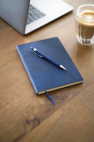Notizbuchset Tarek | Kunstleder | A5 | Mit Kugelschreiber – Blau bedrucken, Art.-Nr. 005999999_1274009