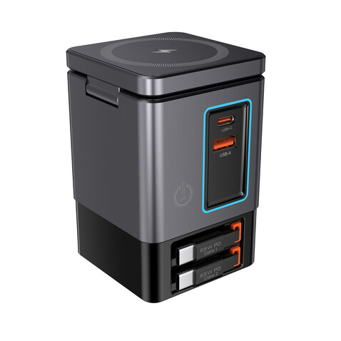 Urban Vitamin Sacramento 105W GaN Charger mit einz. Kabeln grau, schwarz bedrucken, Art.-Nr. P309.5402