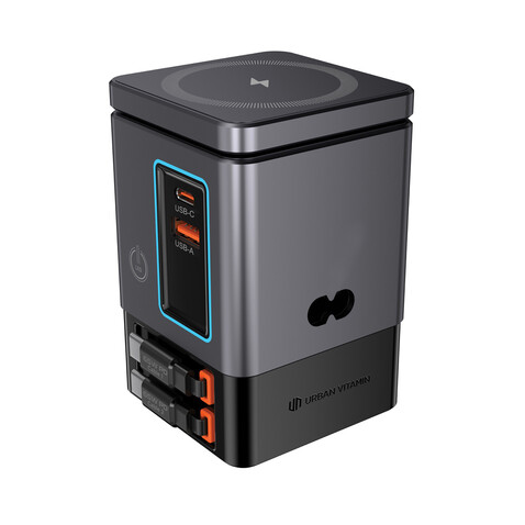 Urban Vitamin Sacramento 105W GaN Charger mit einz. Kabeln grau, schwarz bedrucken, Art.-Nr. P309.5402