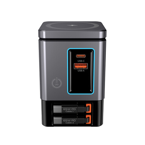 Urban Vitamin Sacramento 105W GaN Charger mit einz. Kabeln grau, schwarz bedrucken, Art.-Nr. P309.5402