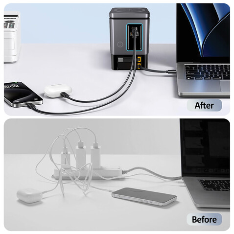 Urban Vitamin Sacramento 105W GaN Charger mit einz. Kabeln grau, schwarz bedrucken, Art.-Nr. P309.5402