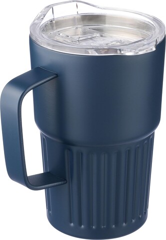 Recycelter Edelstahl-Reisebecher mit doppelter Wand (450 ml) von Calo – beige bedrucken, Art.-Nr. 357999999_1267377