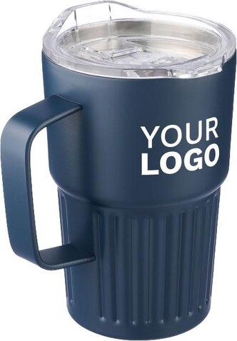 Recycelter Edelstahl-Reisebecher mit doppelter Wand (450 ml) von Calo – beige bedrucken, Art.-Nr. 357999999_1267377