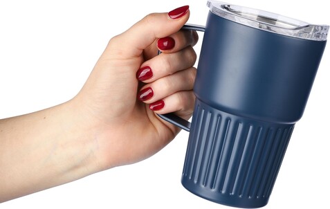 Recycelter Edelstahl-Reisebecher mit doppelter Wand (450 ml) von Calo – beige bedrucken, Art.-Nr. 357999999_1267377