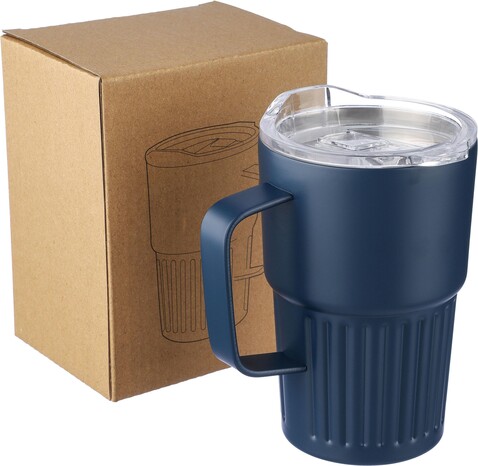 Recycelter Edelstahl-Reisebecher mit doppelter Wand (450 ml) von Calo – beige bedrucken, Art.-Nr. 357999999_1267377