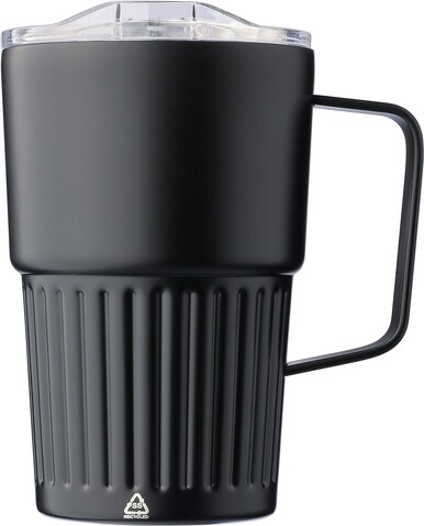 Recycelter Edelstahl-Reisebecher mit doppelter Wand (450 ml) Calo – Schwarz bedrucken, Art.-Nr. 001999999_1267377