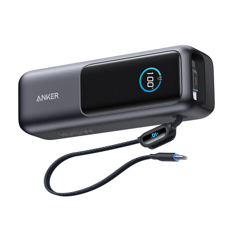 Anker Powerbank 25.000mAh-165W, mit integr. einziehb. Kabel grau, schwarz bedrucken, Art.-Nr. RBA1695H11