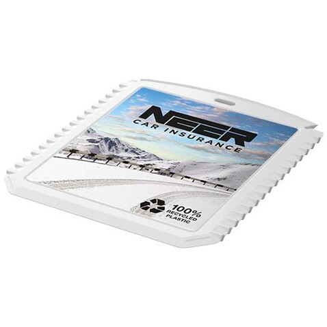 Thrym rechteckiger Eiskratzer aus recyceltem Kunststoff, weiss bedrucken, Art.-Nr. 22050201